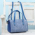 Leather accent cotton handle handbag, 'Stylish Blue' - Leather Accent Cotton Applique Handle Handbag in Blue
