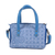 Leather accent cotton handle handbag, 'Stylish Blue' - Leather Accent Cotton Applique Handle Handbag in Blue
