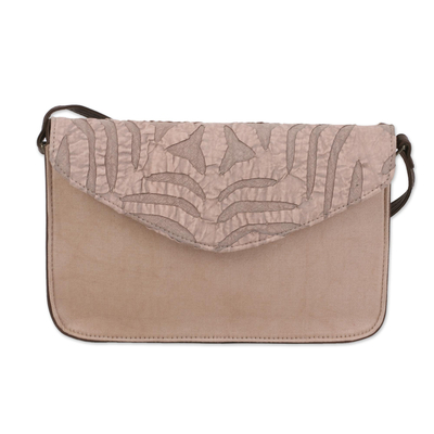 Leather Accent Cotton Applique Shoulder Bag from India