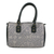 Leather accent cotton handbag, 'Energetic Grey' - Leather Accent Cotton Appliqué Handle Handbag from India
