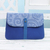 Leather accent cotton tablet case, 'Work and Play' - Leather Accent Cotton Appliqué Tablet Case in Blue