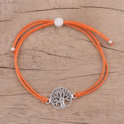 Sterling silver pendant bracelet, 'Divine Tree in Orange' - Sterling Silver Tree Pendant Bracelet in Orange from India