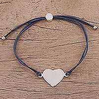 Sterling silver pendant bracelet, 'Heartfelt Shimmer in Navy'