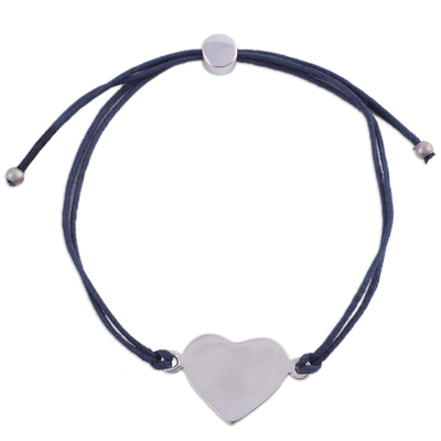 Sterling Silver Heart Pendant Bracelet in Navy from India