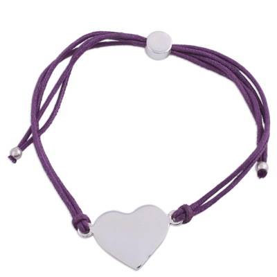 Sterling Silver Heart Pendant Bracelet in Purple from India