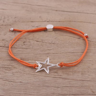 Sterling silver pendant bracelet, 'Starry Shine in Orange' - Sterling Silver Star Pendant Bracelet in Orange from India