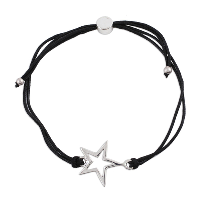 Sterling silver pendant bracelet, 'Starry Shine in Black' - Sterling Silver Star Pendant Bracelet in Black from India