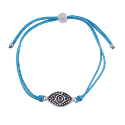 Sterling Silver Eye Pendant Bracelet in Sky Blue from India