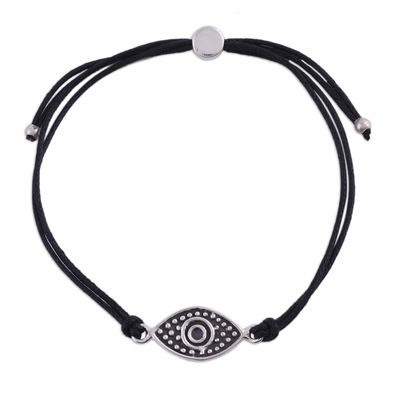 Sterling Silver Eye Pendant Bracelet in Black from India