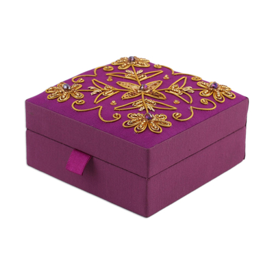 NOVICA 294263 Purple Glamour Decorative Cotton Box