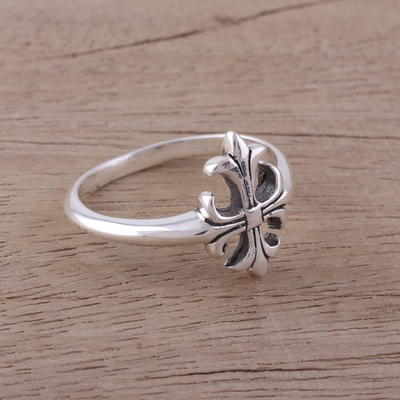 Sterling silver cocktail ring, 'Indian Cross' - Handcrafted Sterling Silver Cross Cocktail Ring from India