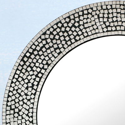 Glass mosaic wall mirror, 'Round Shimmer' - Circular Shimmering Mosaic Wall Mirror from India