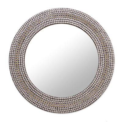 Iron mosaic wall mirror, 'Shimmery Allure' - Circular Shimmering Metal Wall Mirror from India