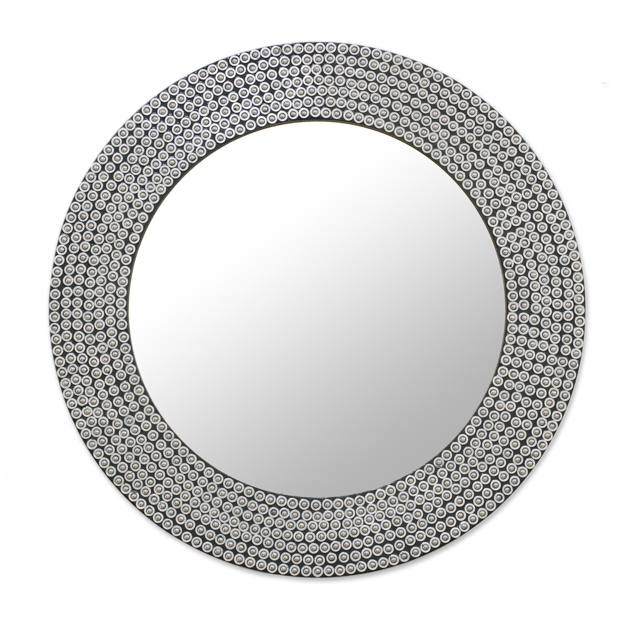 Circular Shimmering Metal Wall Mirror From India Silvery Shine