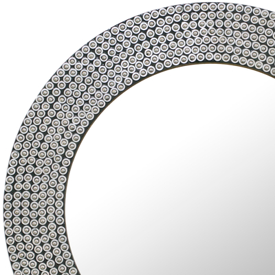 Iron mosaic wall mirror, 'Silvery Shine' - Circular Shimmering Metal Wall Mirror from India