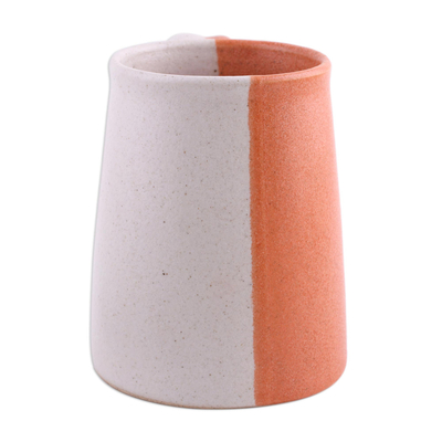 Ceramic mug, 'Cheerful Morning' - Handcrafted Ceramic Mug in Orange and Beige from India