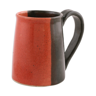 Ceramic mug, 'Bright Morning' - Handcrafted Ceramic Mug in Orange and Black from India
