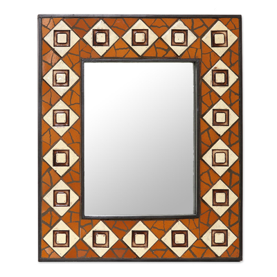 Ceramic mosaic wall mirror, 'Geometry Mosaic' - Handcrafted Ceramic Mosaic Wall Mirror from India