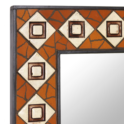 Ceramic mosaic wall mirror, 'Geometry Mosaic' - Handcrafted Ceramic Mosaic Wall Mirror from India