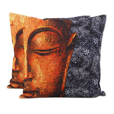 Two Buddha-Themed Cotton Cushion Covers from India - Buddha's Presence ...