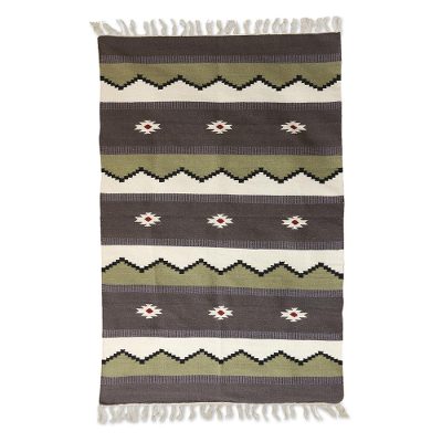 Wool rug, 'Geometric Night' (4x6) - 4x6 Handwoven Wool Area Rug from India