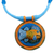 Ceramic pendant necklace, 'Blue Angler' - Ceramic and Cotton Fish Pendant Necklace in Blue from India