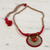 Ceramic pendant necklace, 'Ancient Glow' - Ceramic and Cotton Pendant Necklace in Red from India