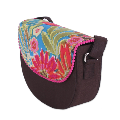 Umhängetasche aus Baumwollmischung, 'Tropical Adventure'. - Mehrfarbige florale Schulter- oder Sling-Tasche aus Indien