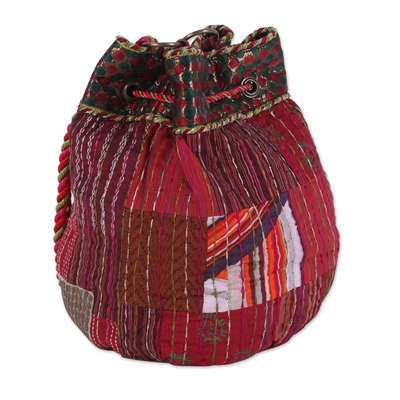 Cotton shoulder bag, 'Patchwork Charm' - Patchwork Cotton Drawstring Shoulder Bag from India