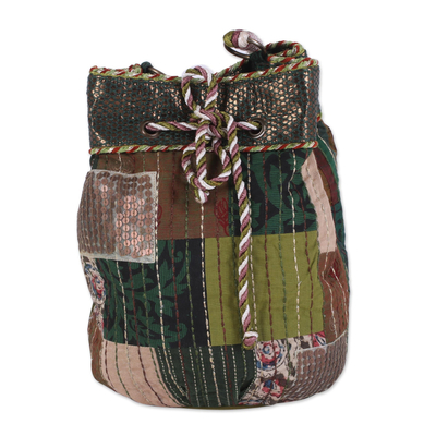 Cotton Patchwork Drawstring Shoulder Bag from India