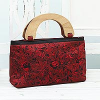 Embroidered evening handbag, 'Wine and Roses' - Evening Handbag Embroidered with Roses from India