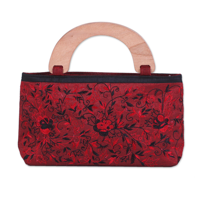 Evening Handbag Embroidered with Roses from India