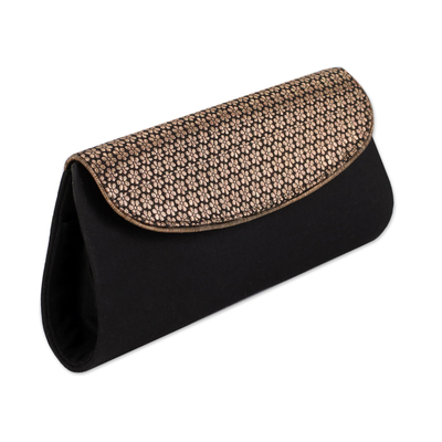 Clutch evening bag, 'Midnight Zeal' - Black Clutch Handbag with Floral Pattern from India