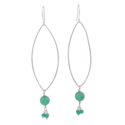Onyx dangle earrings, 'Sleek Green' - Onyx and Sterling Silver Dangle Earrings from India