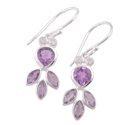 Amethyst dangle earrings, 'Lilac Glitter' - Amethyst and Sterling Silver Dangle Earrings from India