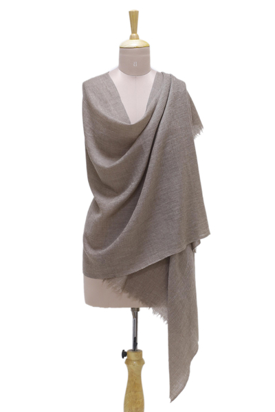 Handwoven Taupe Pashmina Cashmere Wool Shawl from India - Kashmir Taupe ...