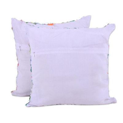 Cotton cushion covers, 'Colorful Fusion' (pair) - Two Cotton Colorful Applique Cushion Covers from India