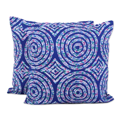 Cotton cushion covers, 'Spheres and Diamonds' (pair) - Pair of Cotton Cushion Covers with Shapes from India