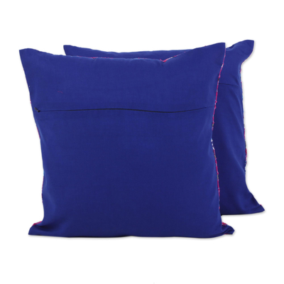 Cotton cushion covers, 'Majestic Magenta' (pair) - Two Cotton Applique Cushion Covers in Magenta from India