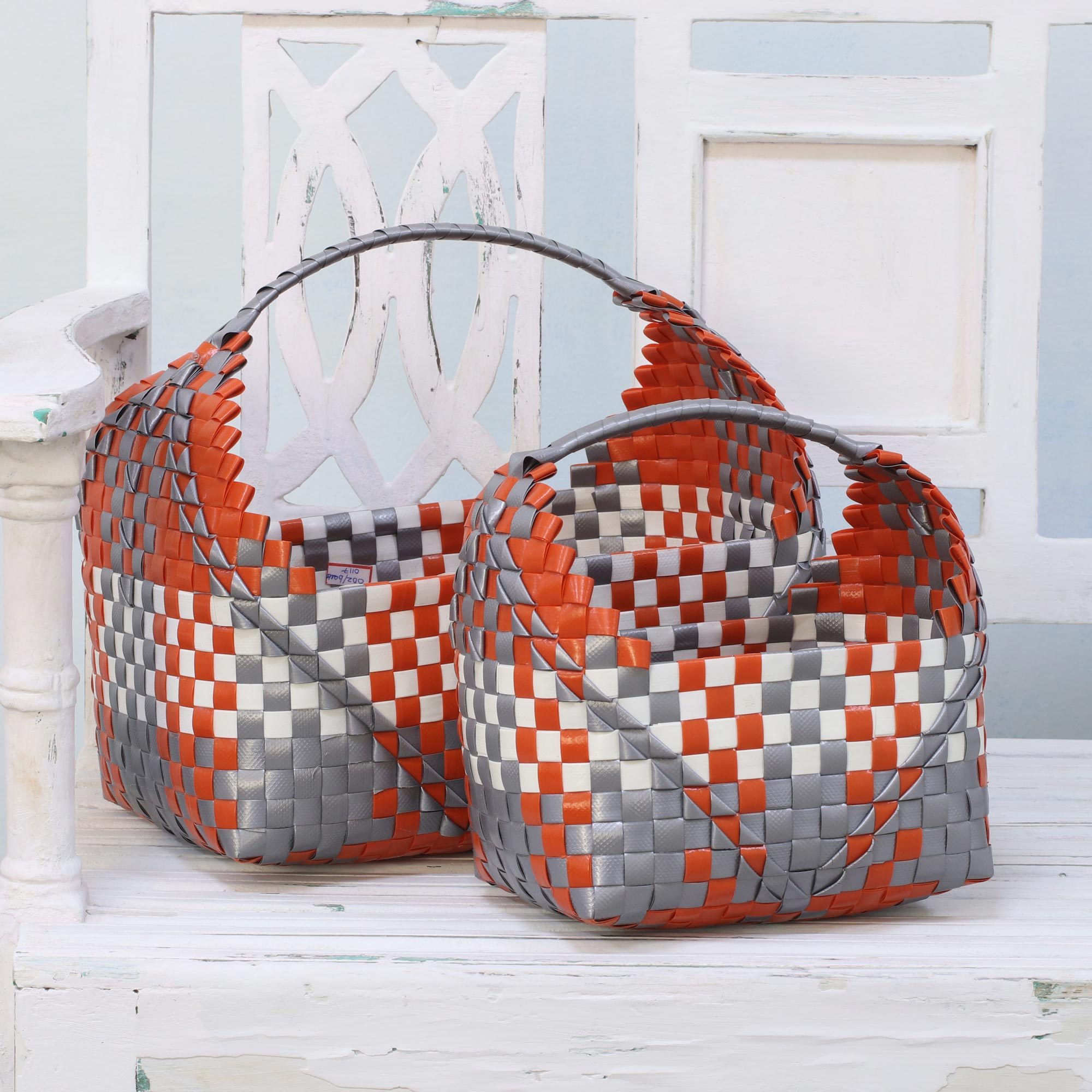 Handwoven Recycled Plastic Baskets from India Household Cradles NOVICA