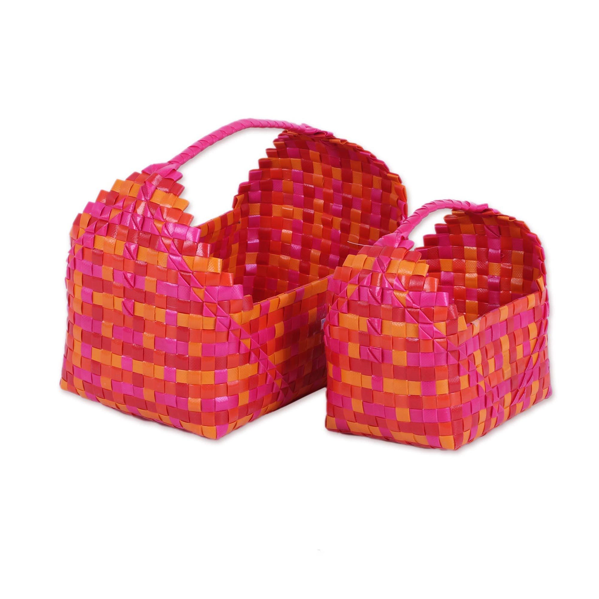 Two Handwoven Colorful Recycled Plastic Baskets from India Vivid Cradles NOVICA
