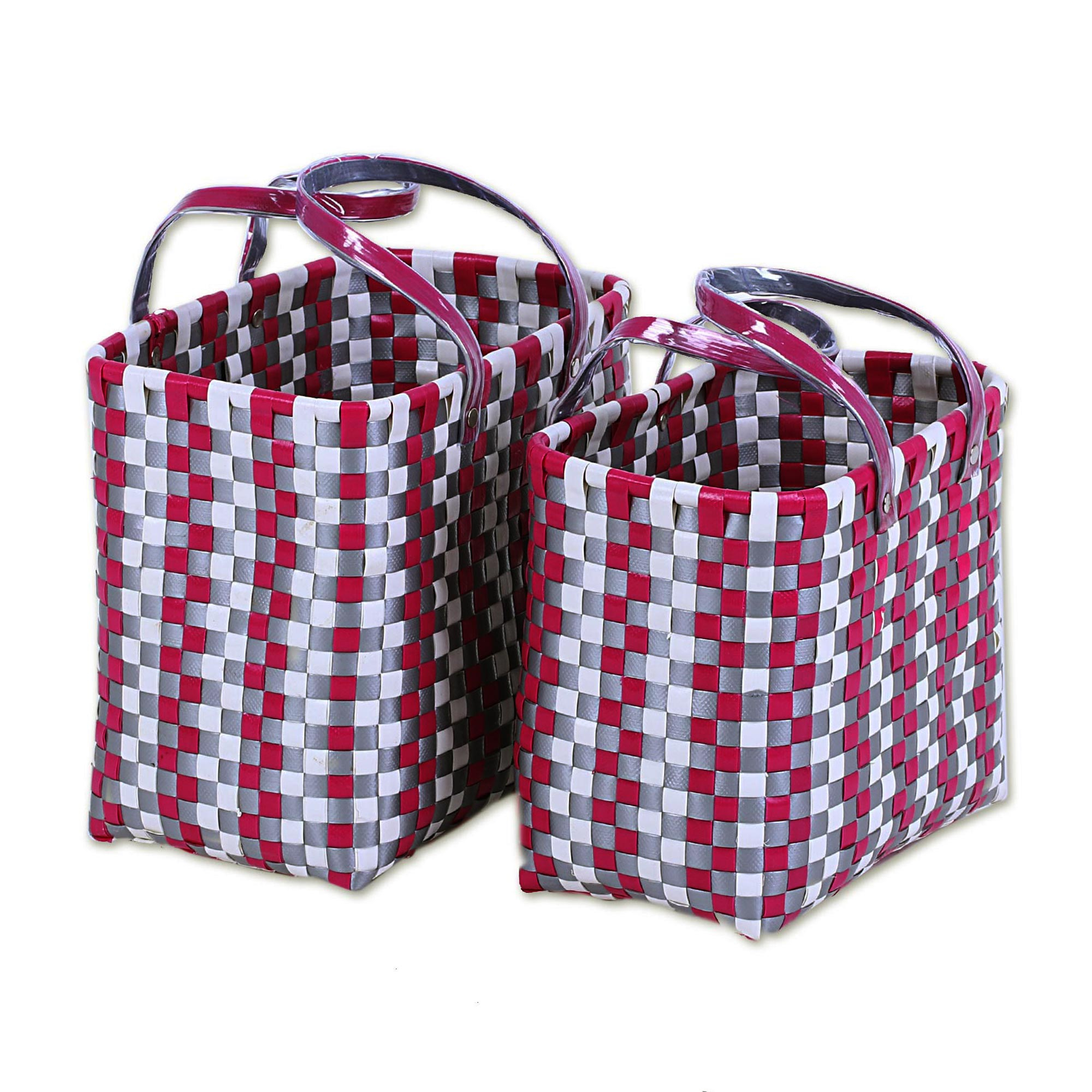 Two Handwoven Recycled Plastic Baskets from India EcoFriendly Picnic