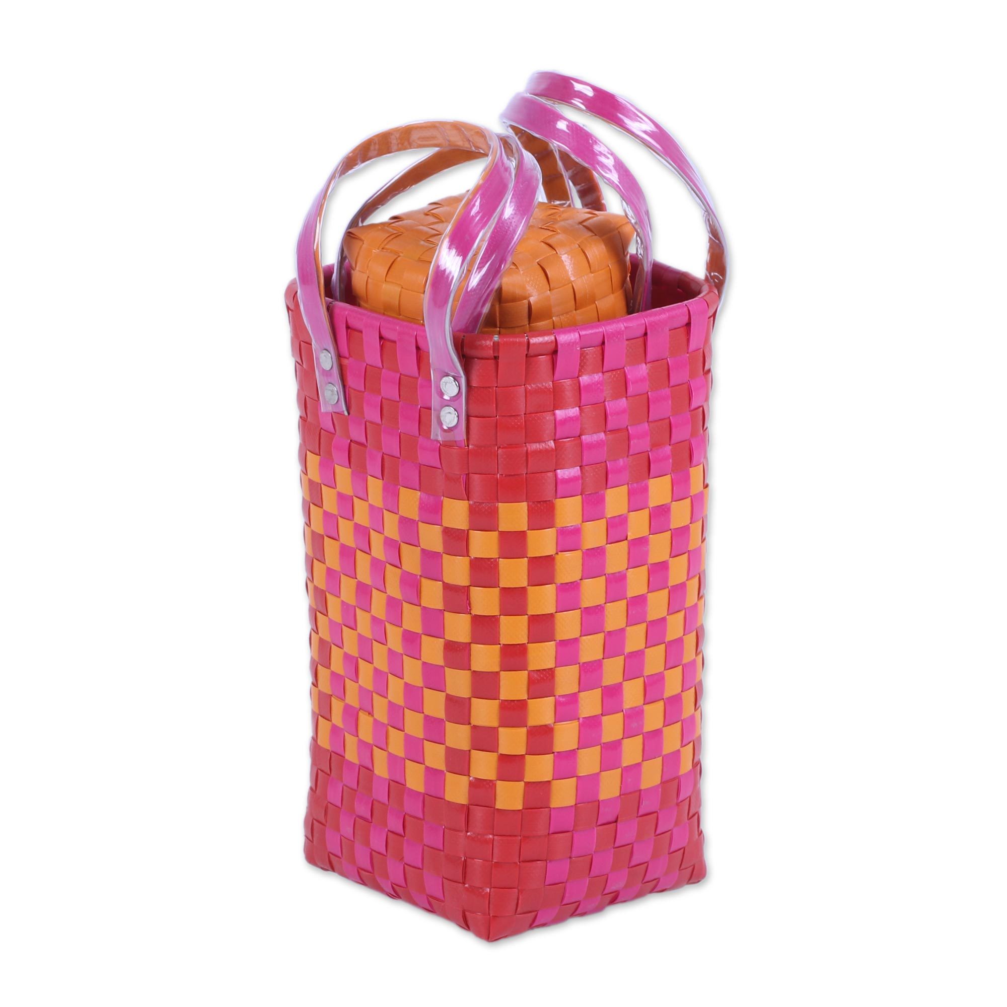 Two Handwoven Recycled Plastic Bottle Holders in from India Sunshine
