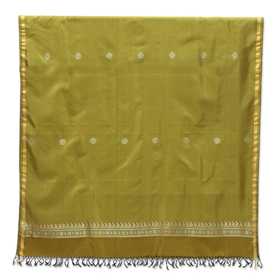 Silk shawl, 'Classic Style in Amber' - Jacquard Woven Silk Shawl in Amber from India
