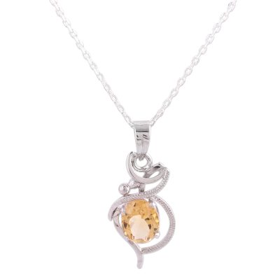 Citrine pendant necklace, 'Golden Radiance' - Indian Yellow Citrine and Sterling Silver Pendant Necklace