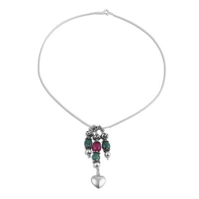 Aventurine and Quartz Pendant Necklace from India - Romantic Tale | NOVICA