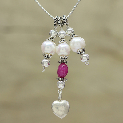 Collar con colgante de perlas cultivadas y cuarzo - Collar con colgante de perlas cultivadas y cuarzo de la India