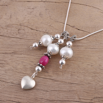 Collar con colgante de perlas cultivadas y cuarzo - Collar con colgante de perlas cultivadas y cuarzo de la India