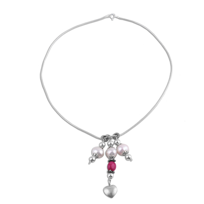 Cultured pearl and quartz pendant necklace, 'Romantic Story' - Cultured Pearl and Quartz Pendant Necklace from India