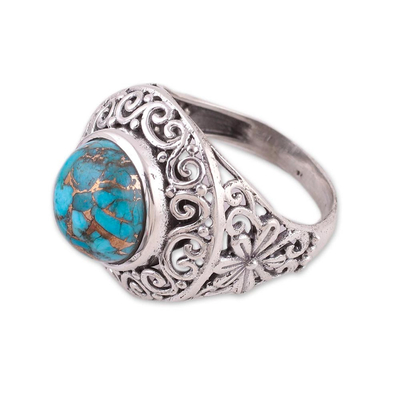 Handmade Composite Turquoise Ring with Silver from India